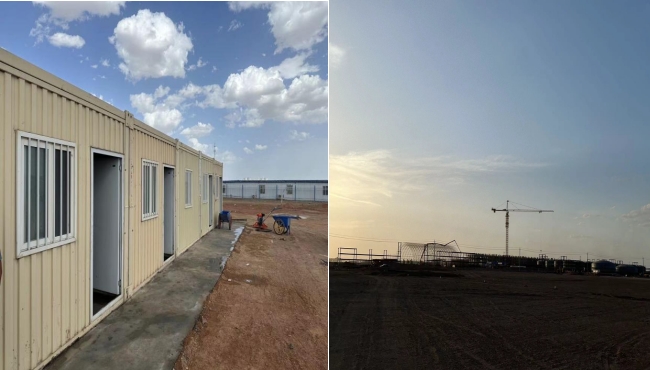 萬頃黃沙映壯志，樓閣巍巍矗風沙