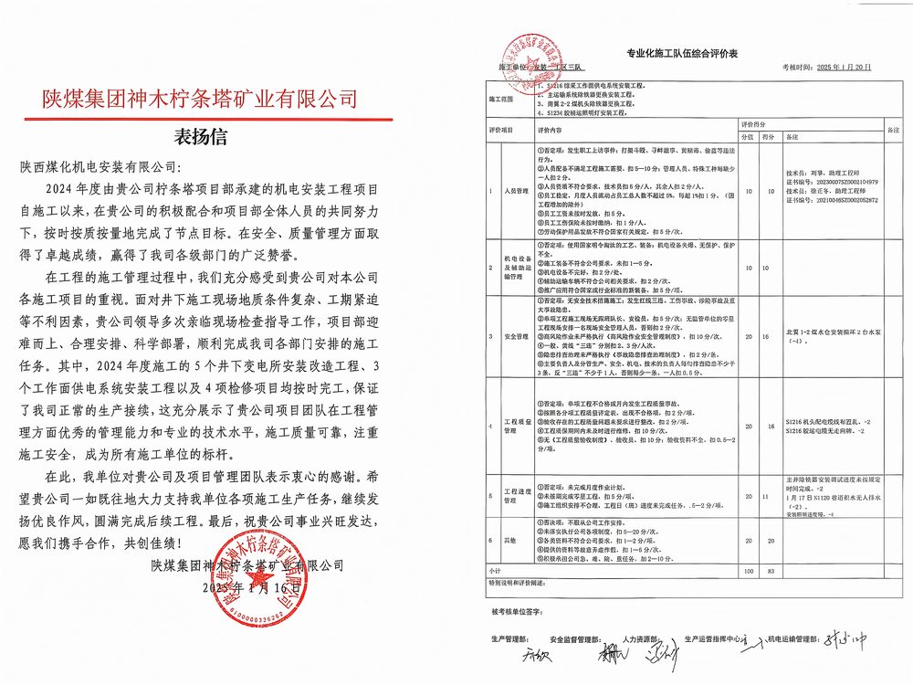 陜煤建設(shè)機(jī)電安裝公司檸條塔項(xiàng)目部：榮譽(yù)加身啟新程，砥礪前行譜華章